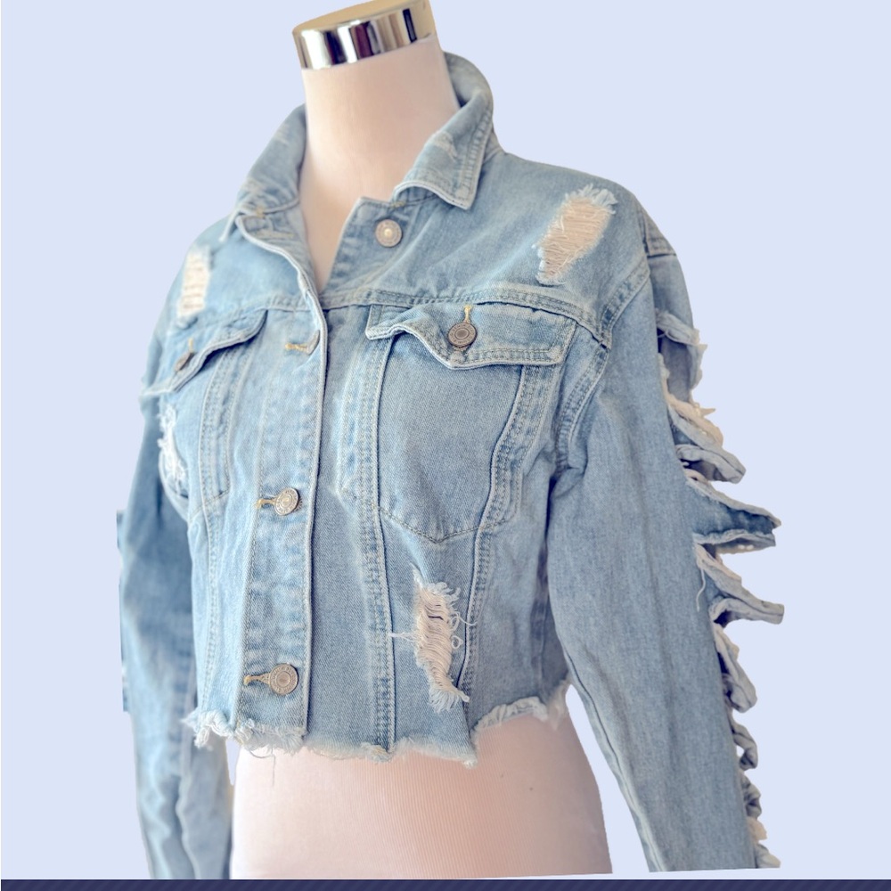 Destructed Cropped Denim Jacket